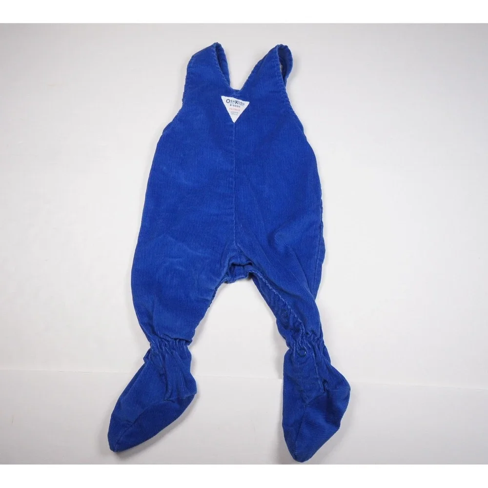 Vintage OshKosh B'gosh Blue Corduroy Footed Overalls Vestbak 3-6 Months USA Made